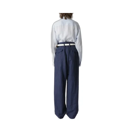 Linen Cotton Pin-Striped Uneven Dyeing 2 Tucks Pants