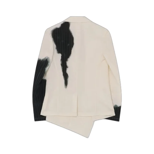 Linen/Cotton Asymmetric Jacket With Partial Pinstripe Pattern