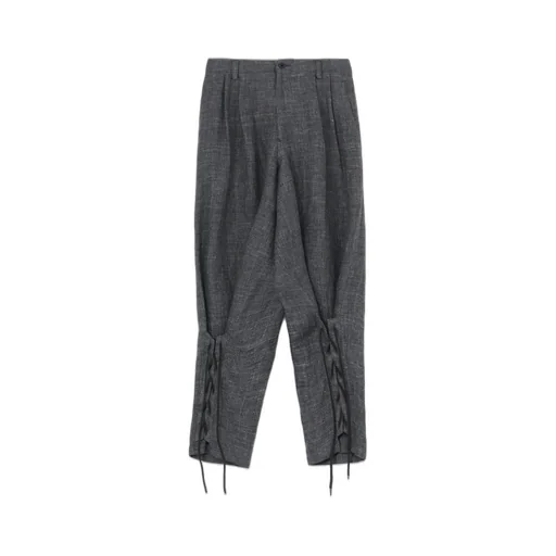 Linen Tweed Lace Up Hem Pants