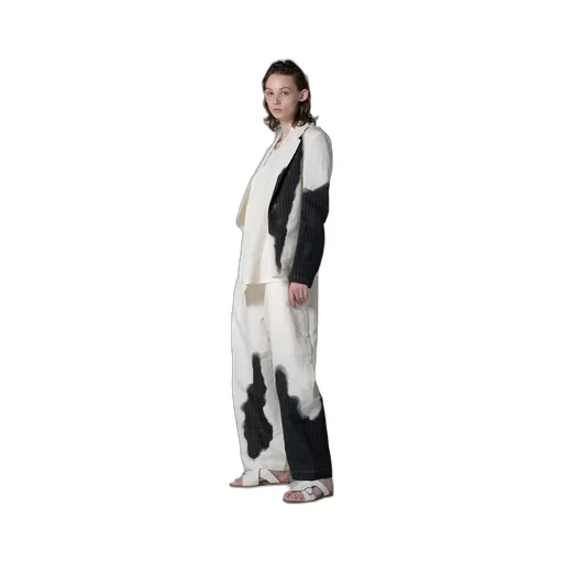 Linen/Cotton Asymmetric Jacket With Partial Pinstripe Pattern