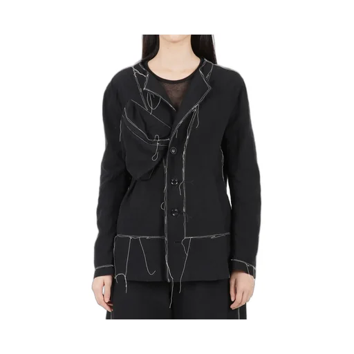 Linen Cotton Canvas Random Check Dye No Collar Jacket