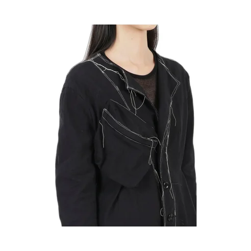 Linen Cotton Canvas Random Check Dye No Collar Jacket