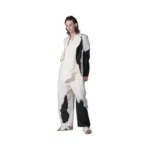 Linen/Cotton Asymmetric Jacket With Partial Pinstripe Pattern
