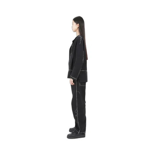 Linen Cotton Canvas Random Check Dye No Collar Jacket