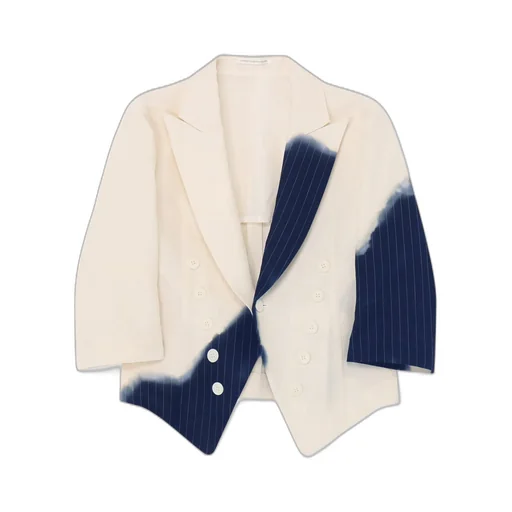 Linen/Cotton Swallowtail Jacket With Partial Pinstripe Pattern
