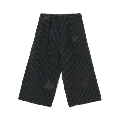 Linen Cotton Pin-Striped Uneven Dyeing Front Tuck Wide Pants