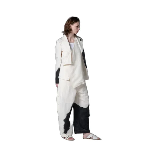 Linen/Cotton Asymmetric Jacket With Partial Pinstripe Pattern