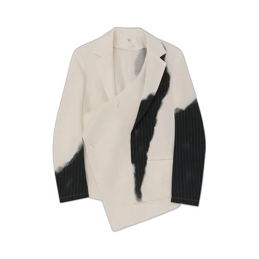 Linen/Cotton Asymmetric Jacket With Partial Pinstripe Pattern