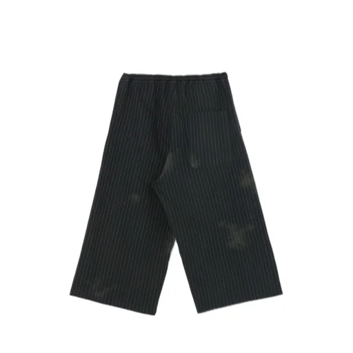 Linen Cotton Pin-Striped Uneven Dyeing Front Tuck Wide Pants