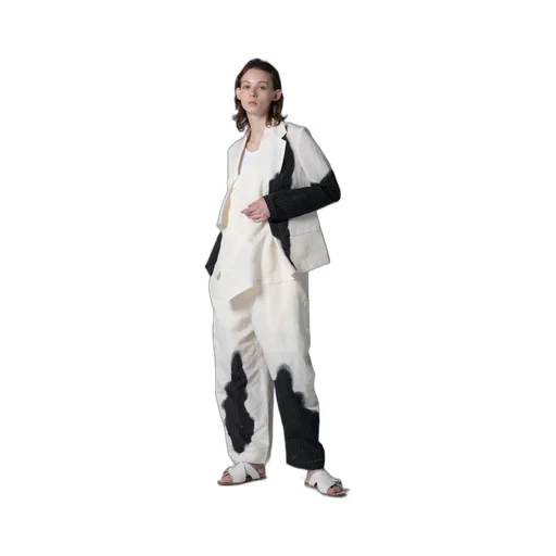 Linen/Cotton Asymmetric Jacket With Partial Pinstripe Pattern