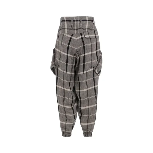 Linen/Nylon Plaid Zip Pocket Pants