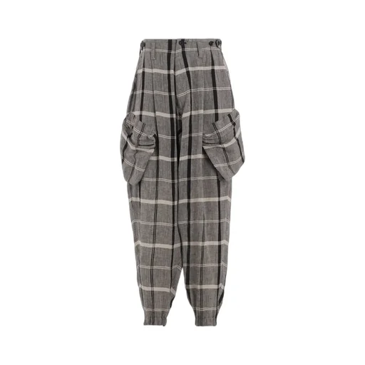Linen/Nylon Plaid Zip Pocket Pants