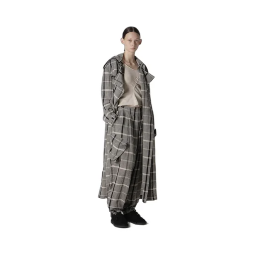 Linen/Nylon Plaid Zip Pocket Pants