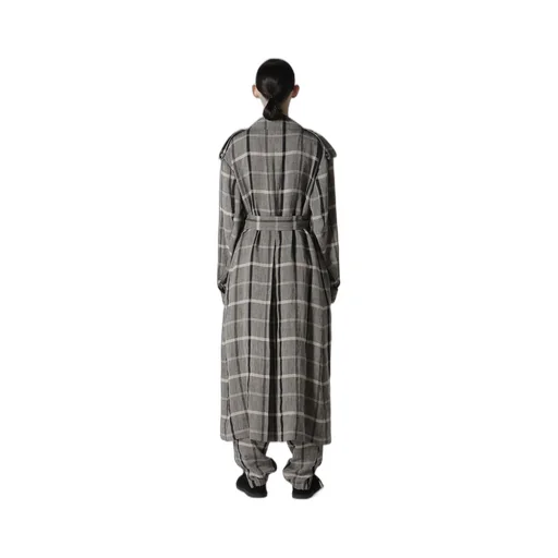 Linen/Nylon Plaid Trench Coat