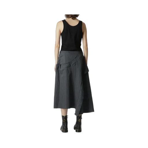 Linen Cotton Pin-Striped Uneven Dyeing Panelled Flare Skirt