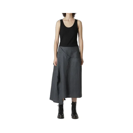 Linen Cotton Pin-Striped Uneven Dyeing Panelled Flare Skirt