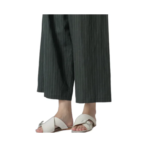 Linen Cotton Pin-Striped Uneven Dyeing Front Tuck Wide Pants