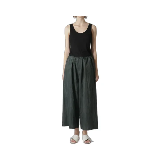 Linen Cotton Pin-Striped Uneven Dyeing Front Tuck Wide Pants