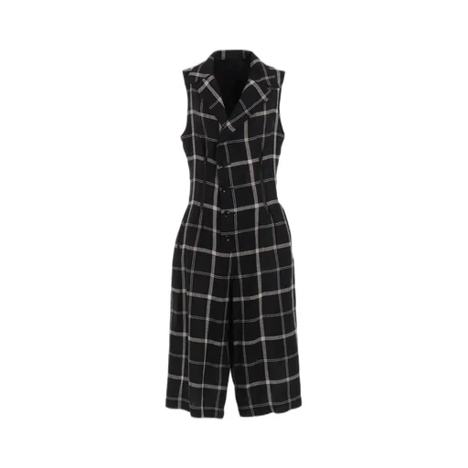 Linen/Nylon Plaid Zip Tucked Jumper Skirt
