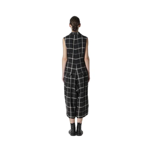 Linen/Nylon Plaid Zip Tucked Jumper Skirt