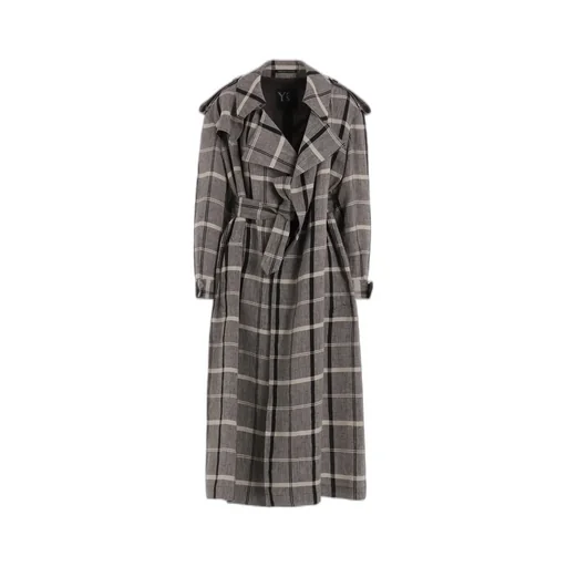Linen/Nylon Plaid Trench Coat
