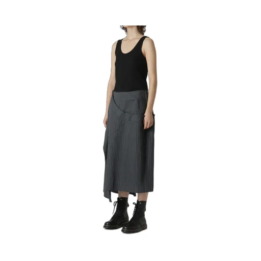 Linen Cotton Pin-Striped Uneven Dyeing Panelled Flare Skirt