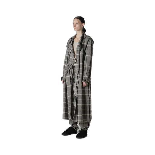Linen/Nylon Plaid Trench Coat