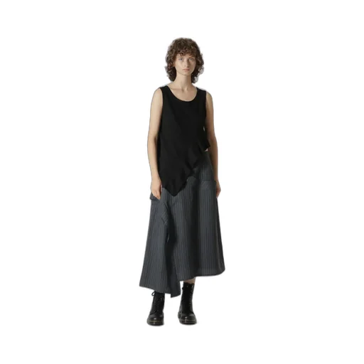Linen Cotton Pin-Striped Uneven Dyeing Panelled Flare Skirt