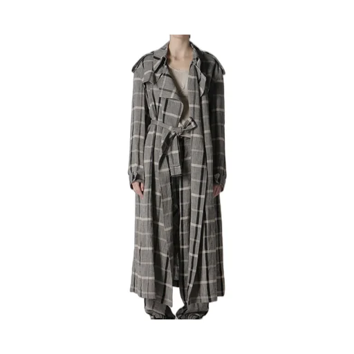 Linen/Nylon Plaid Trench Coat