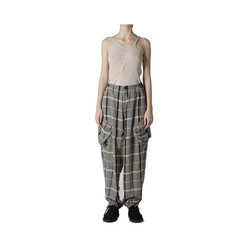 Linen/Nylon Plaid Zip Pocket Pants
