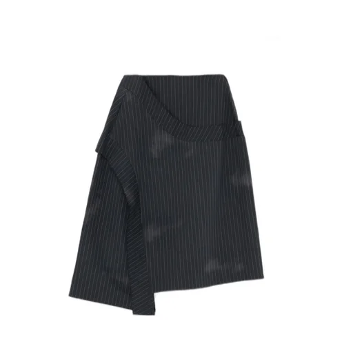 Linen Cotton Pin-Striped Uneven Dyeing Panelled Flare Skirt