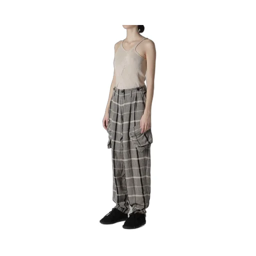 Linen/Nylon Plaid Zip Pocket Pants