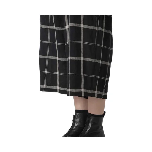 Linen/Nylon Plaid Zip Tucked Jumper Skirt