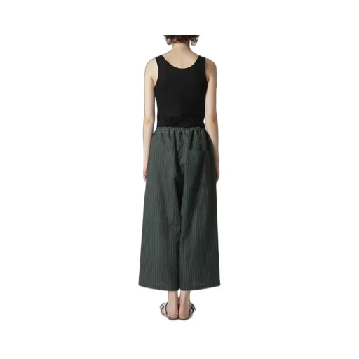 Linen Cotton Pin-Striped Uneven Dyeing Front Tuck Wide Pants
