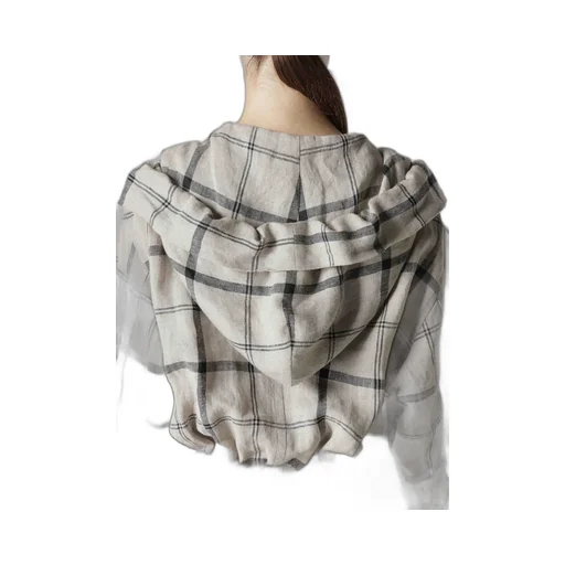 Linen/Nylon Plaid Gathered Blouse