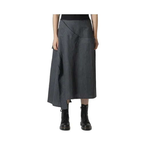 Linen Cotton Pin-Striped Uneven Dyeing Panelled Flare Skirt