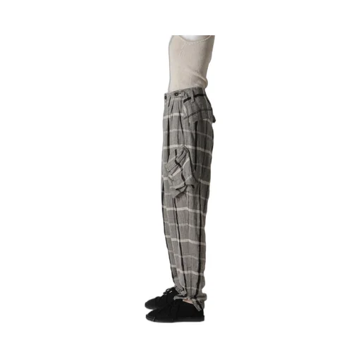 Linen/Nylon Plaid Zip Pocket Pants
