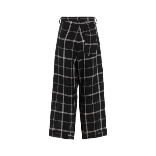 Linen/Nylon Plaid Long Straight Pants