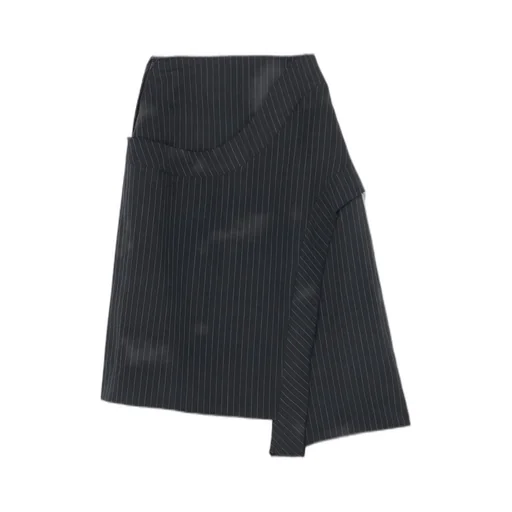 Linen Cotton Pin-Striped Uneven Dyeing Panelled Flare Skirt