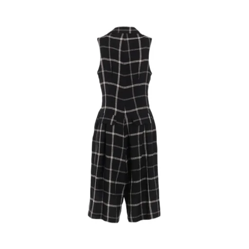 Linen/Nylon Plaid Zip Tucked Jumper Skirt