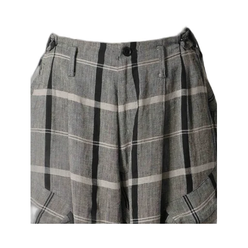 Linen/Nylon Plaid Zip Pocket Pants