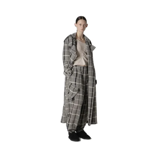 Linen/Nylon Plaid Trench Coat