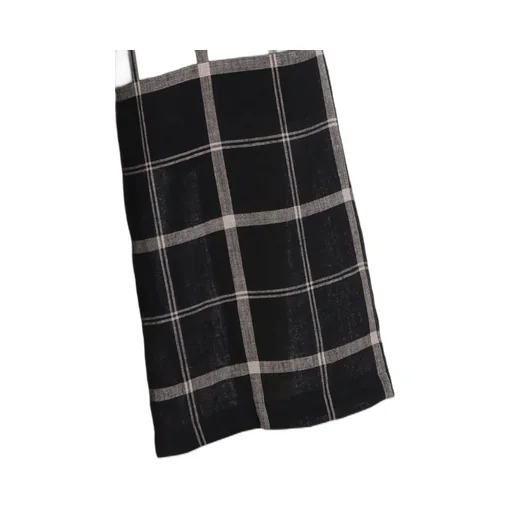 Linen/Nylon Plaid Long Straight Pants