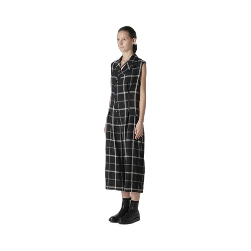 Linen/Nylon Plaid Zip Tucked Jumper Skirt