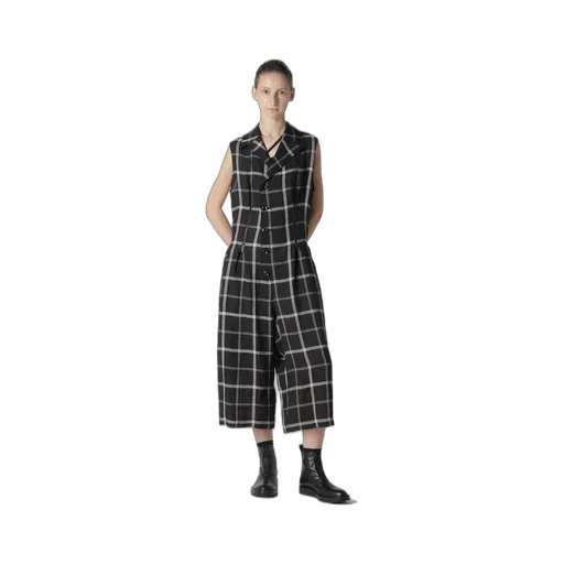 Linen/Nylon Plaid Zip Tucked Jumper Skirt