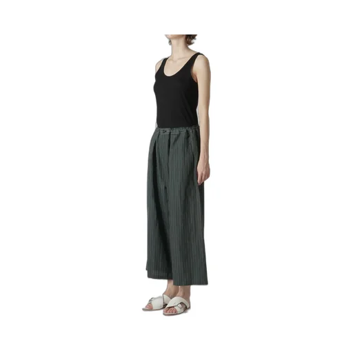 Linen Cotton Pin-Striped Uneven Dyeing Front Tuck Wide Pants
