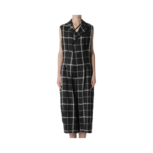 Linen/Nylon Plaid Zip Tucked Jumper Skirt