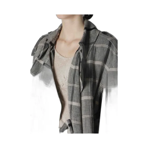 Linen/Nylon Plaid Trench Coat
