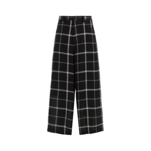 Linen/Nylon Plaid Long Straight Pants