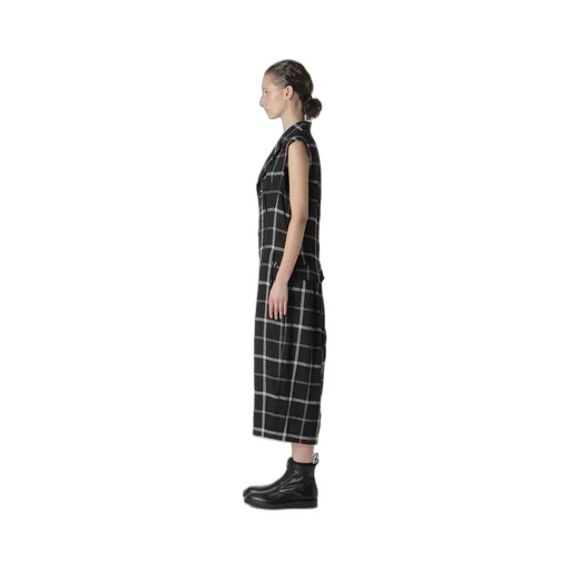 Linen/Nylon Plaid Zip Tucked Jumper Skirt